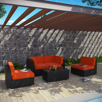 Modway Outlet Camfora 5 Piece Outdoor Patio Sectional Set by Modway  Outdoor Furniture Furniture Espresso Orange - EEI-694-EXP-ORA-SET