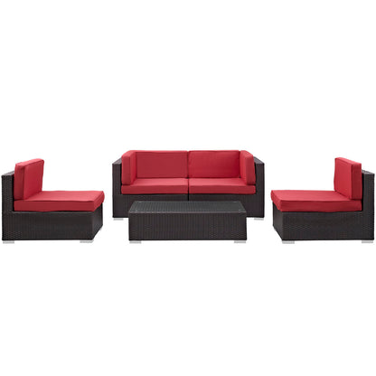 Modway Outlet Camfora 5 Piece Outdoor Patio Sectional Set by Modway  Outdoor Furniture Furniture Espresso Red - EEI-694-EXP-RED-SET