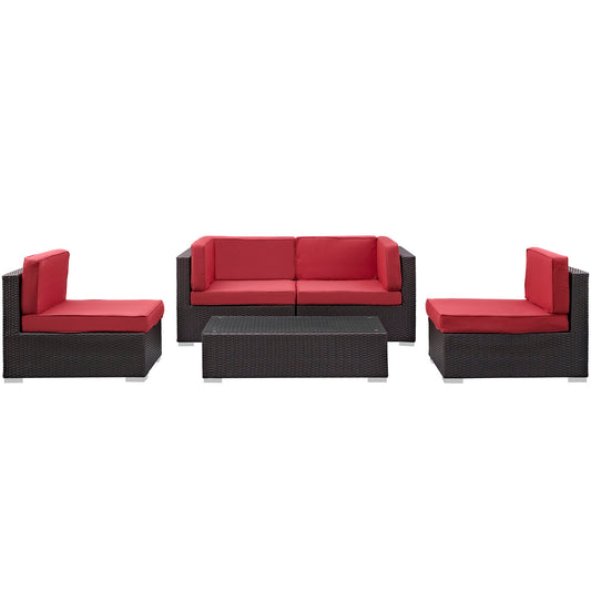 Modway Outlet Camfora 5 Piece Outdoor Patio Sectional Set by Modway  Outdoor Furniture Furniture Espresso Red - EEI-694-EXP-RED-SET