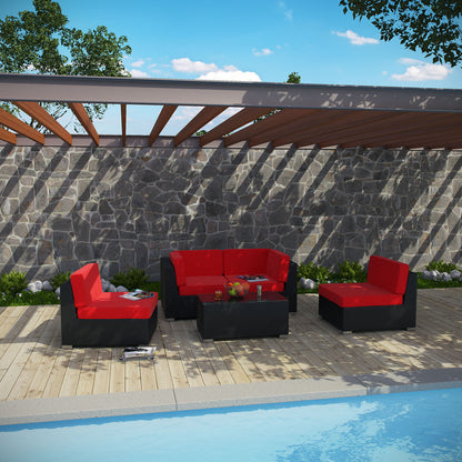 Modway Outlet Camfora 5 Piece Outdoor Patio Sectional Set by Modway  Outdoor Furniture Furniture Espresso Red - EEI-694-EXP-RED-SET