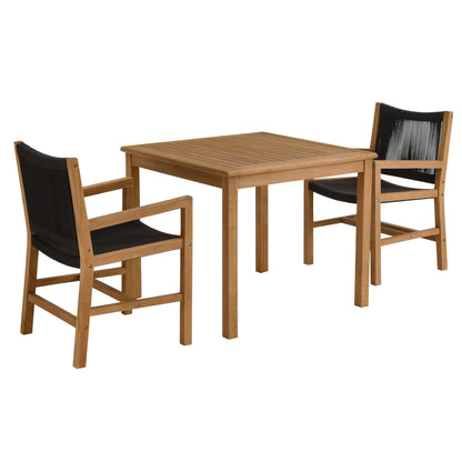 Modway - Vienna 3-Piece Outdoor Patio Teak and Rope Dining Set with Armchairs by Modway  Outdoor Furniture Bar and Dining Black - EEI-6940-NAT-BLK