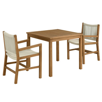 Modway - Vienna 3-Piece Outdoor Patio Teak and Rope Dining Set with Armchairs by Modway  Outdoor Furniture Bar and Dining Brown - EEI-6940-NAT-NAT