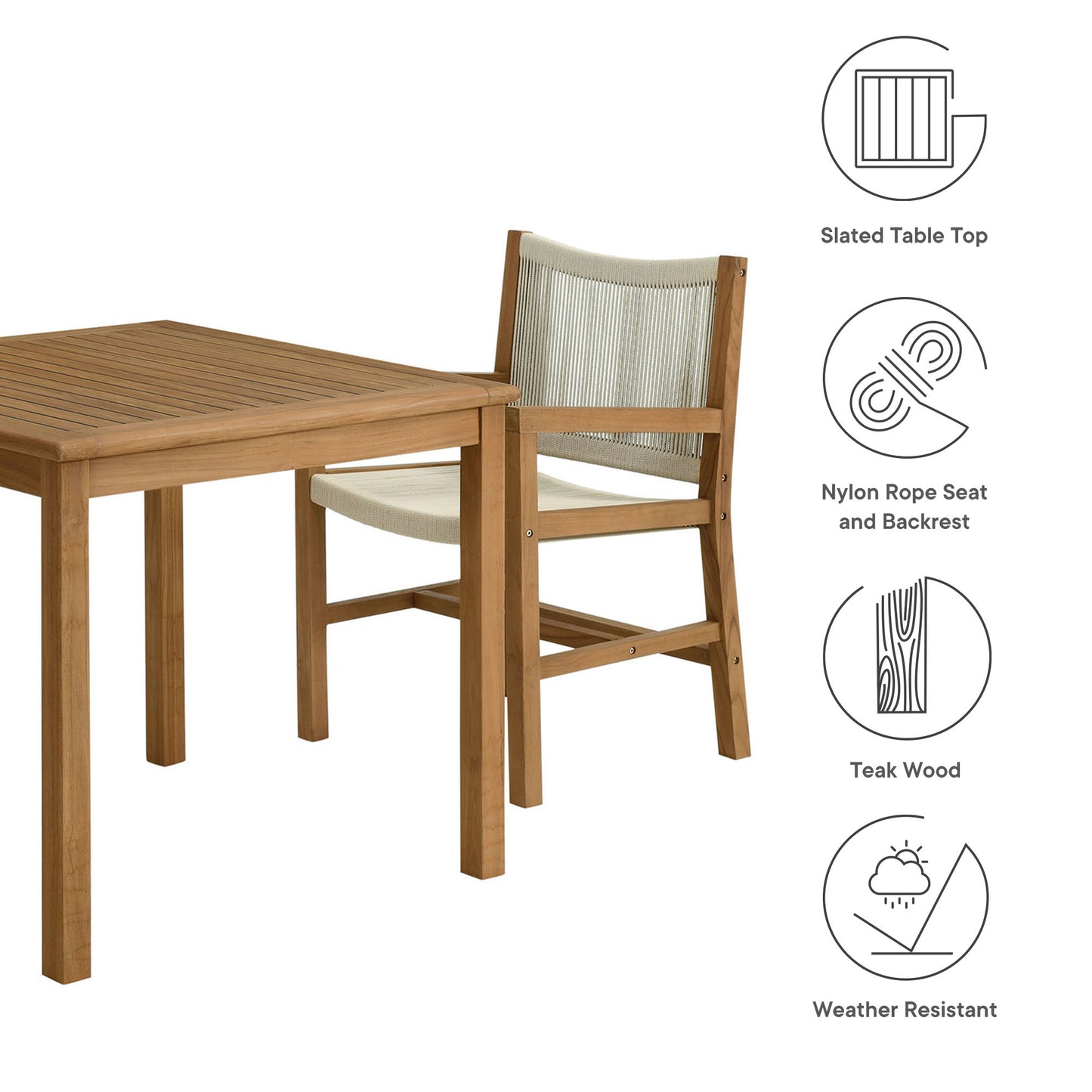 Modway - Vienna 3-Piece Outdoor Patio Teak and Rope Dining Set with Armchairs by Modway  Outdoor Furniture Bar and Dining Brown - EEI-6940-NAT-NAT