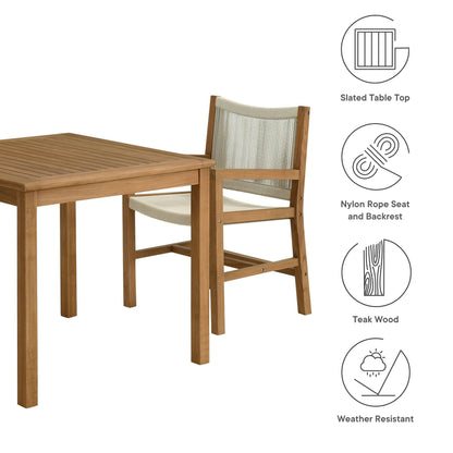 Modway - Vienna 3-Piece Outdoor Patio Teak and Rope Dining Set with Armchairs by Modway  Outdoor Furniture Bar and Dining Brown - EEI-6940-NAT-NAT