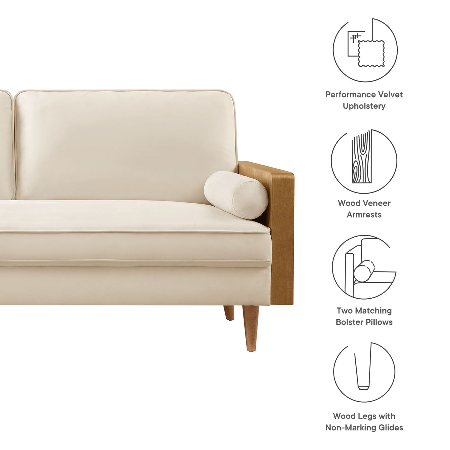 Modway - Kellan Performance Velvet Sofa by Modway  Living Room Sofas and Armchairs Oatmeal - EEI-6944-WAL-ALA