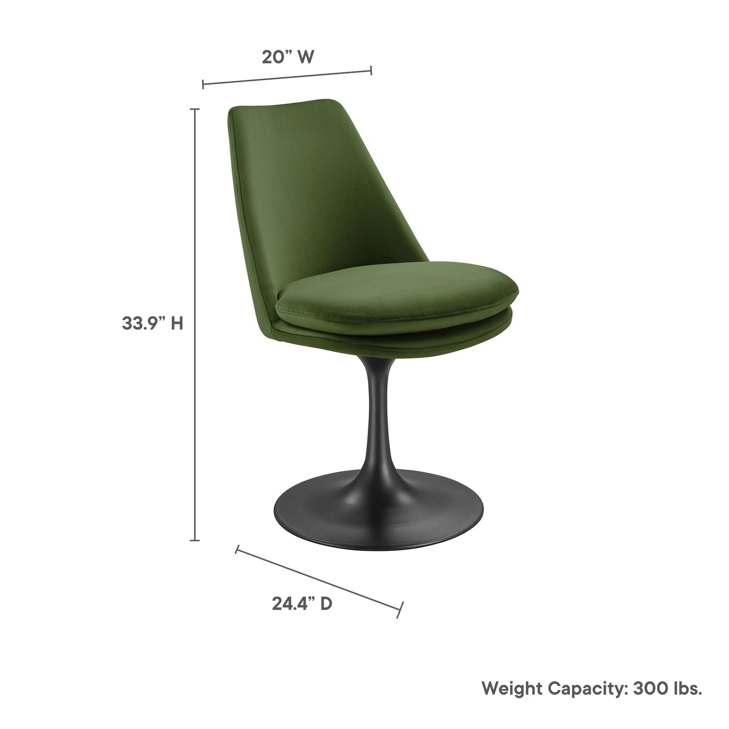 Modway Outlet Lippa Swivel Dining Performance Velvet Side Chair by Modway  Bar and Dining Furniture Black Moss Green - EEI-6954-BLK-MOG