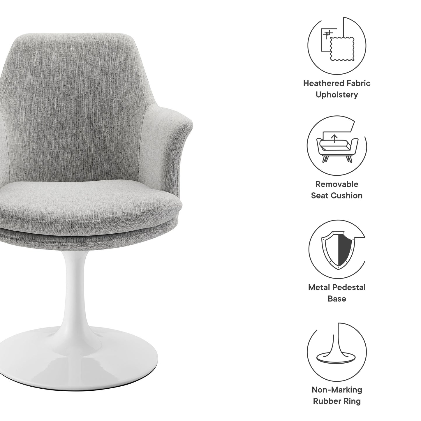 Modway Outlet Lippa Swivel Dining Upholstered Armchair by Modway  Bar and Dining Furniture White Light Gray - EEI-6956-WHI-HLG