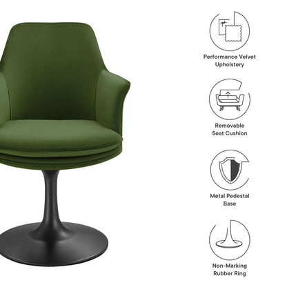 Modway Outlet Lippa Swivel Dining Performance Velvet Armchair by Modway  Bar and Dining Furniture Black Moss Green - EEI-6957-BLK-MOG