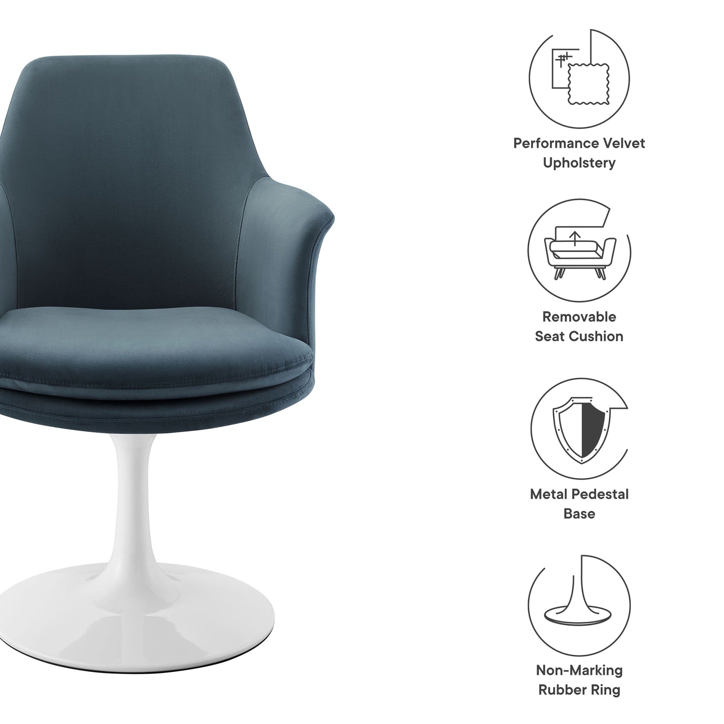 Modway Outlet Lippa Swivel Dining Performance Velvet Armchair by Modway  Bar and Dining Furniture White Cadet Blue - EEI-6957-WHI-CAB