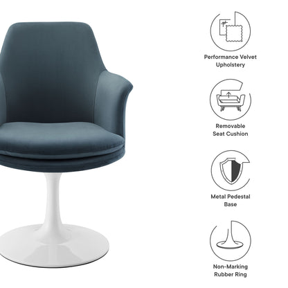 Modway Outlet Lippa Swivel Dining Performance Velvet Armchair by Modway  Bar and Dining Furniture White Cadet Blue - EEI-6957-WHI-CAB