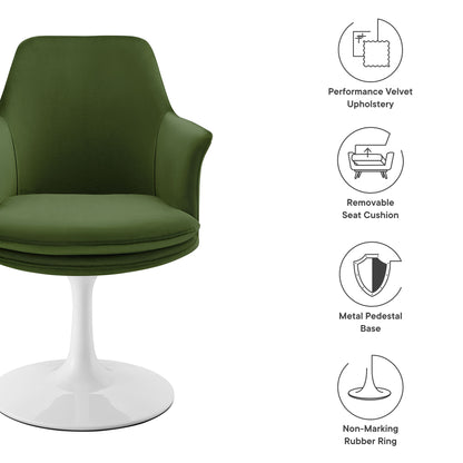 Modway Outlet Lippa Swivel Dining Performance Velvet Armchair by Modway  Bar and Dining Furniture White Moss Green - EEI-6957-WHI-MOG