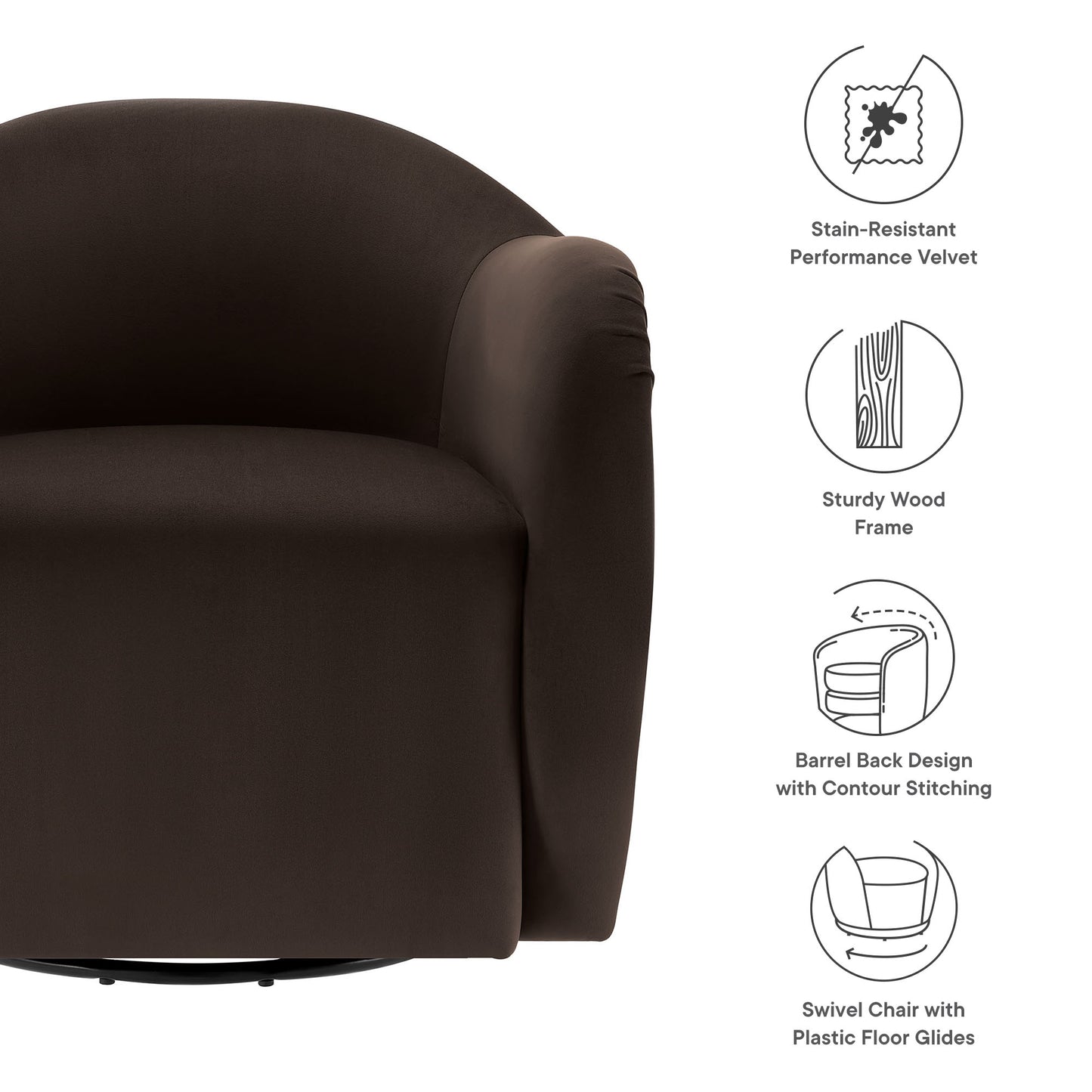 Modway - Compose Performance Velvet Swivel Armchair by Modway  Living Room Sofas and Armchairs Brown - EEI-6959-CHB