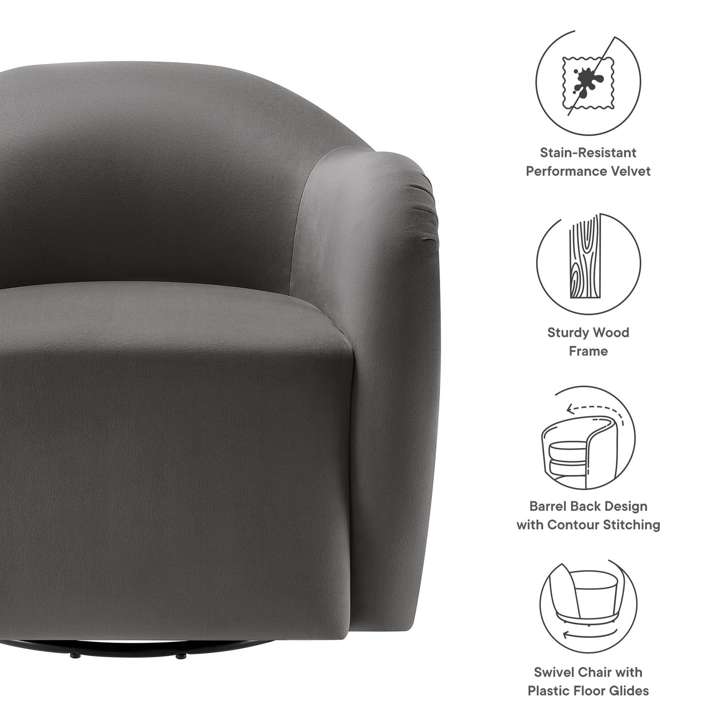 Modway - Compose Performance Velvet Swivel Armchair by Modway  Living Room Sofas and Armchairs Gray - EEI-6959-STG
