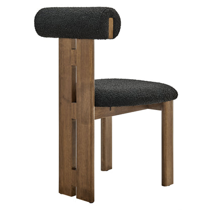 Black boucle fabric dining chair with upholstered back and seat, set of 2.