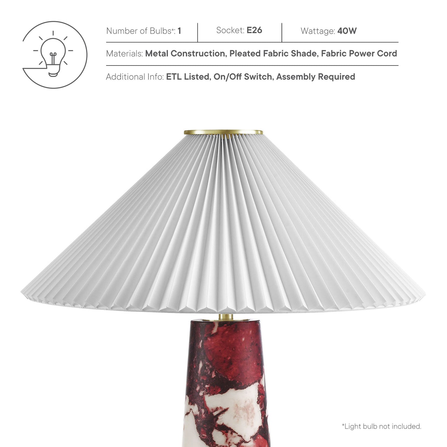 Modway - Nera Marble Table Lamp by Modway  Lighting Table Lamps Red - EEI-6963-RED