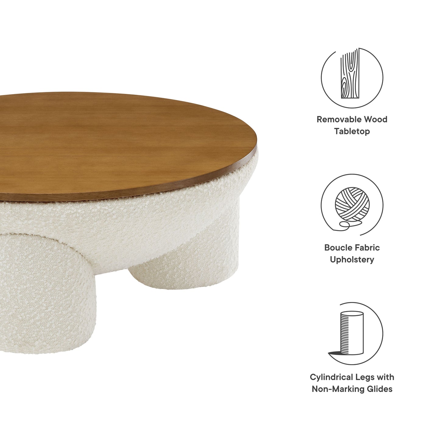 Modway - Tridome Round Boucle Upholstered Storage Coffee Table by Modway  Living Room Tables White - EEI-6964-NAT-IVO