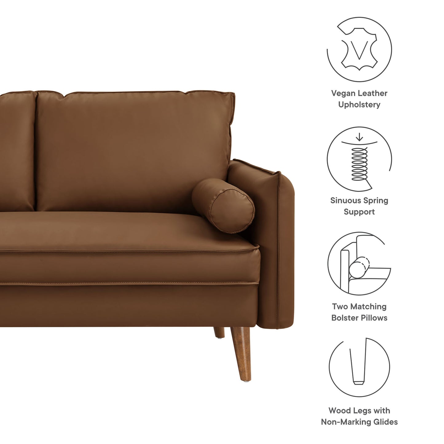 Modway - Revive Upholstered Vegan Leather Loveseat by Modway  Living Room Sofas and Armchairs Brown - EEI-6974-BRN