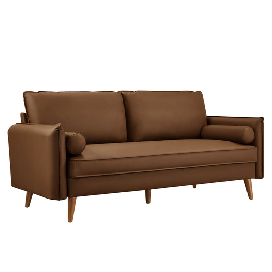 Modway - Revive Upholstered Vegan Leather Sofa by Modway  Living Room Sofas and Armchairs Brown - EEI-6975-BRN