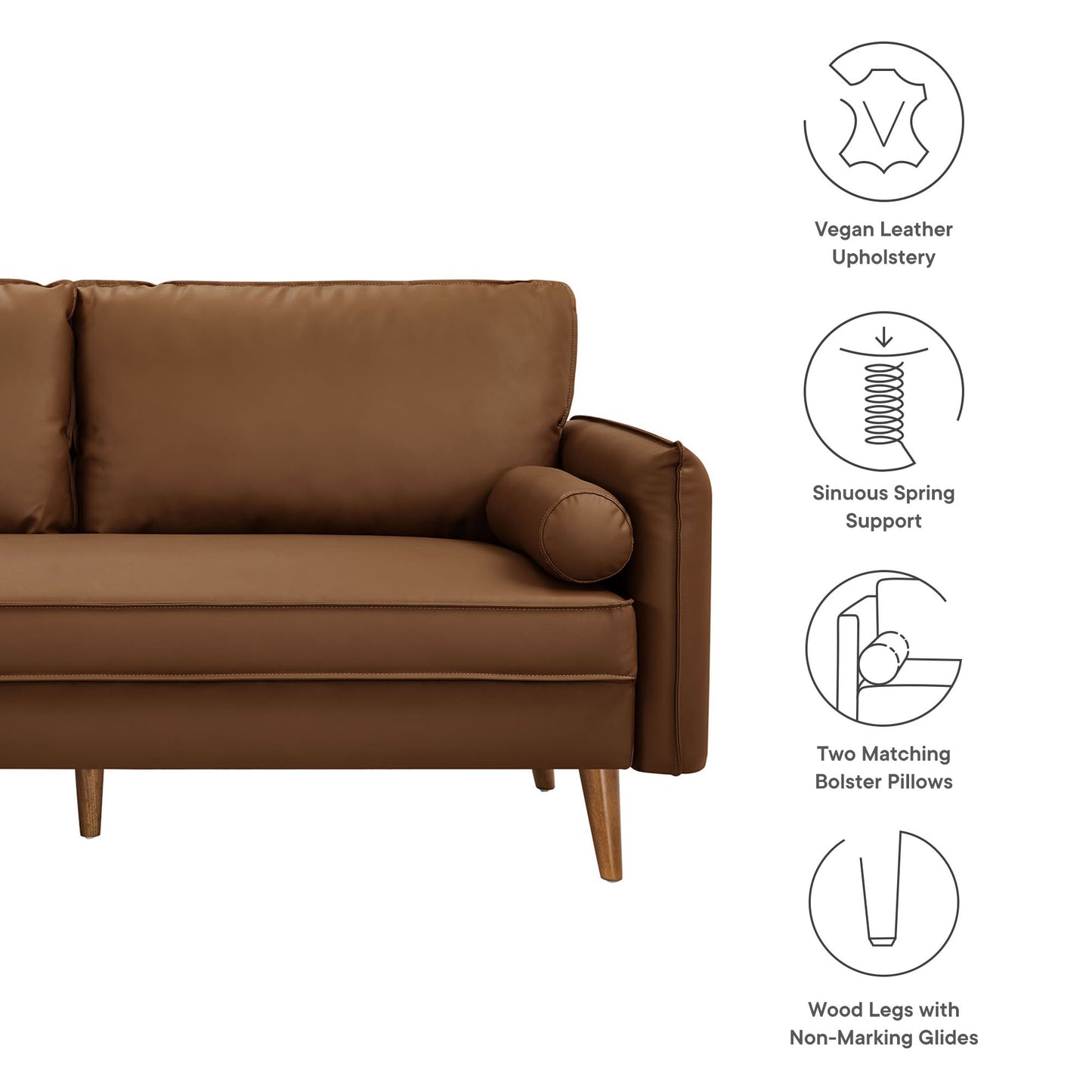 Modway - Revive Upholstered Vegan Leather Sofa by Modway  Living Room Sofas and Armchairs Brown - EEI-6975-BRN