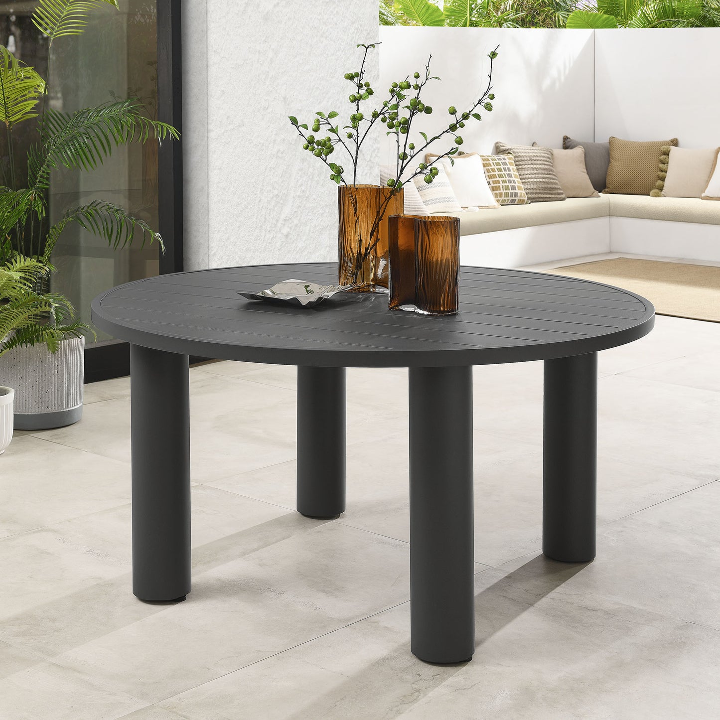 Modway - Nautica Outdoor Patio 60" Round Aluminum Dining Table by Modway  Outdoor Furniture Bar and Dining Gray - EEI-6981-GPH