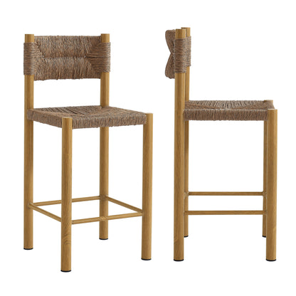Modway - Parkland Outdoor Patio Rattan and Aluminum Counter Stools Set of 2 by Modway  Outdoor Furniture Bar and Dining Brown - EEI-6983-NAT