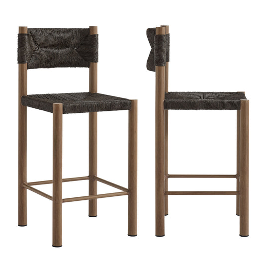 Modway - Parkland Outdoor Patio Rattan and Aluminum Counter Stools Set of 2 by Modway  Outdoor Furniture Bar and Dining Brown - EEI-6983-WAL