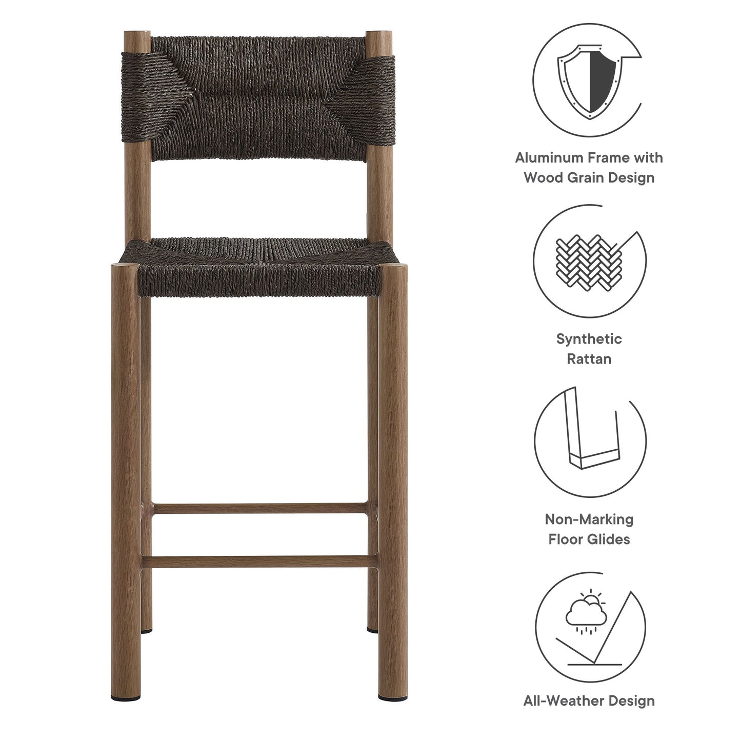 Modway - Parkland Outdoor Patio Rattan and Aluminum Counter Stools Set of 2 by Modway  Outdoor Furniture Bar and Dining Brown - EEI-6983-WAL