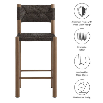 Modway - Parkland Outdoor Patio Rattan and Aluminum Counter Stools Set of 2 by Modway  Outdoor Furniture Bar and Dining Brown - EEI-6983-WAL