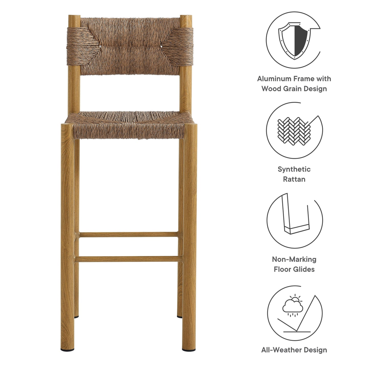 Modway - Parkland Outdoor Patio Rattan and Aluminum Bar Stools Set of 2 by Modway  Outdoor Furniture Bar and Dining Brown - EEI-6984-NAT