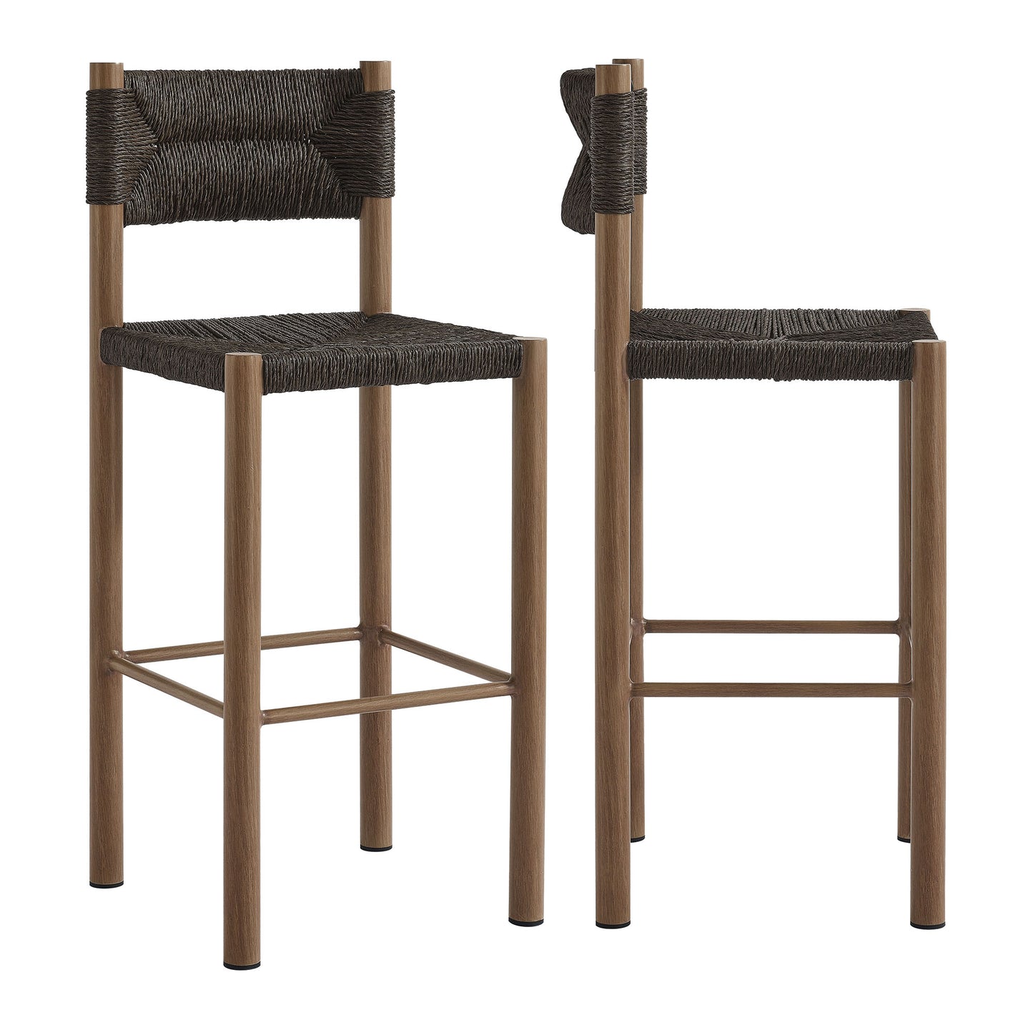 Modway - Parkland Outdoor Patio Rattan and Aluminum Bar Stools Set of 2 by Modway  Outdoor Furniture Bar and Dining Brown - EEI-6984-WAL