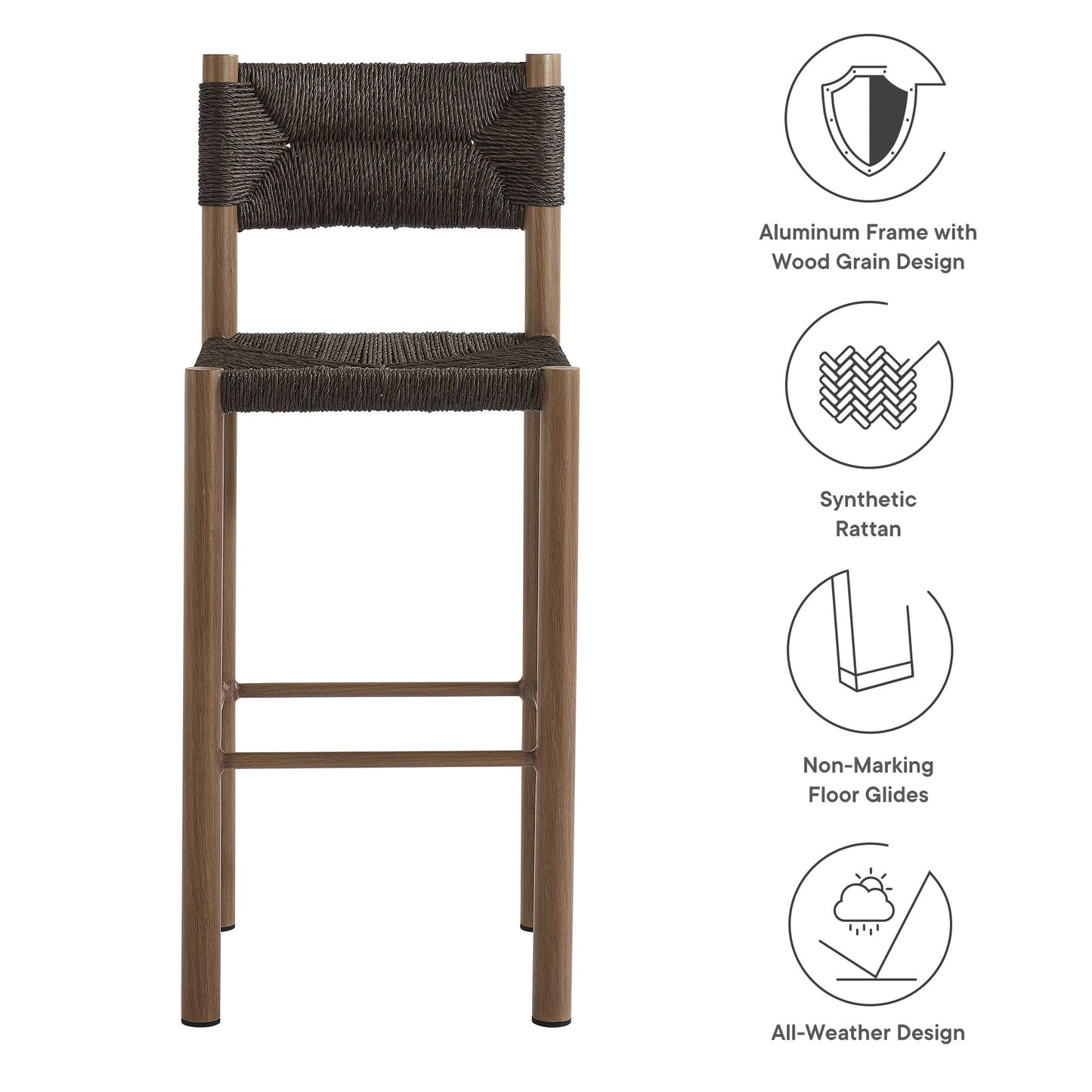 Modway - Parkland Outdoor Patio Rattan and Aluminum Bar Stools Set of 2 by Modway  Outdoor Furniture Bar and Dining Brown - EEI-6984-WAL