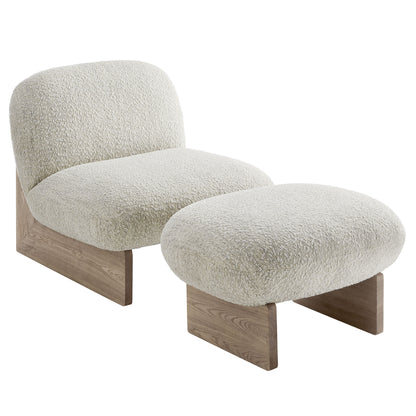Modway - Loyal Boucle Fabric Accent Chair and Ottoman Set by Modway  Living Room Sofas and Armchairs Brown - EEI-6988-PRL-OAK