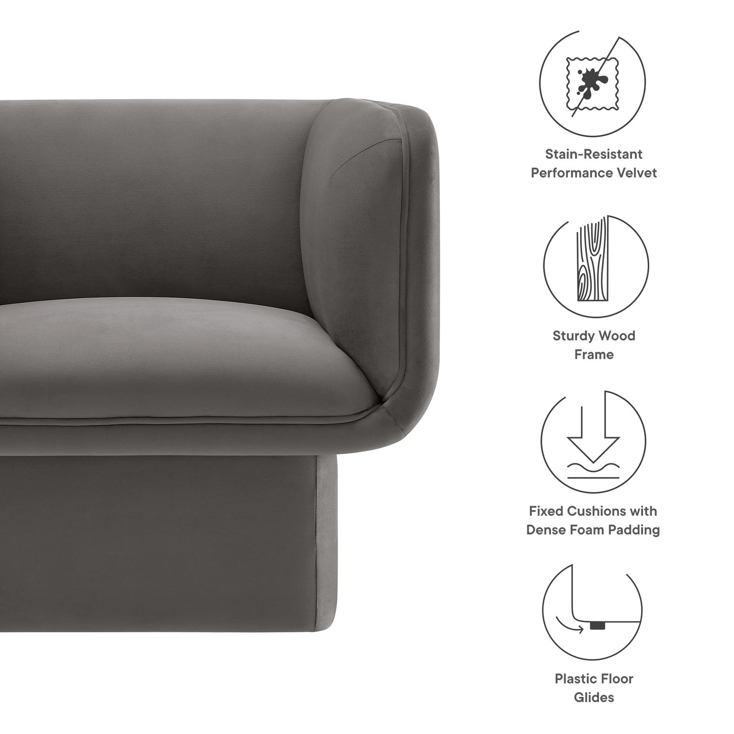 Modway - Tate Performance Velvet Accent Chair by Modway  Living Room Sofas and Armchairs Gray - EEI-6995-STG