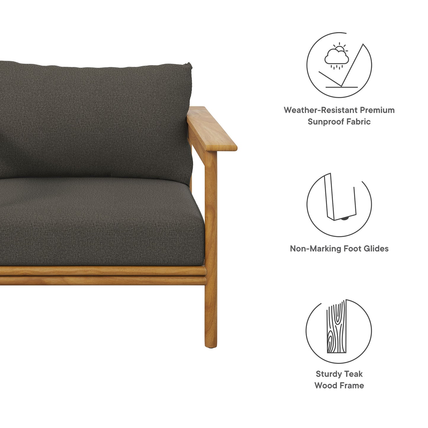 Modway - Wren Outdoor Patio Teak Wood Armchair by Modway  Outdoor Furniture Sofa Sectionals Gray - EEI-7007-NAT-FLI