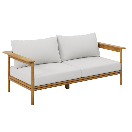 Modway - Wren Outdoor Patio Teak Wood Sofa by Modway  Outdoor Furniture Sofa Sectionals White - EEI-7008-NAT-SAI