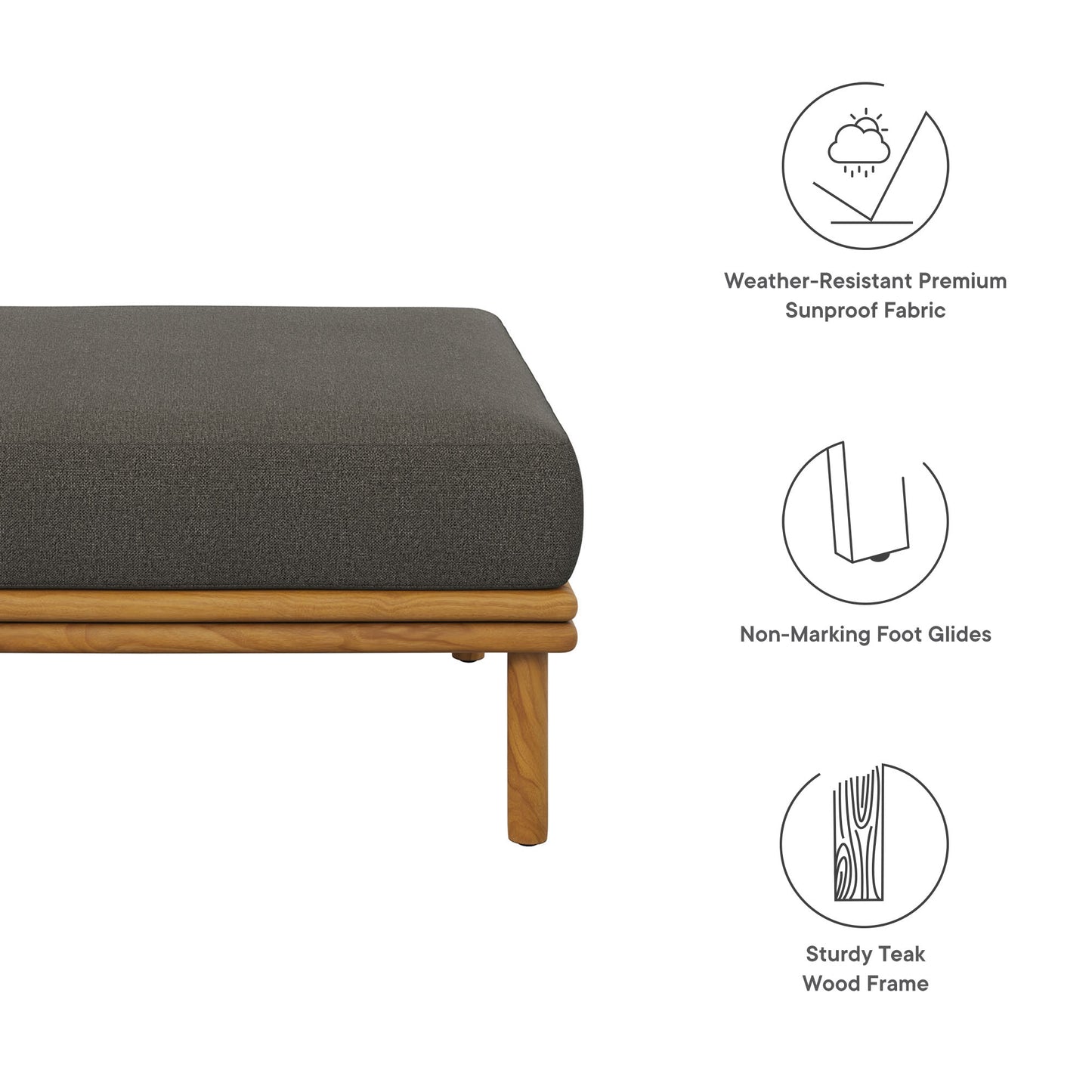 Modway - Wren Outdoor Patio Teak Wood Ottoman by Modway  Outdoor Furniture Sofa Sectionals Gray - EEI-7009-NAT-FLI