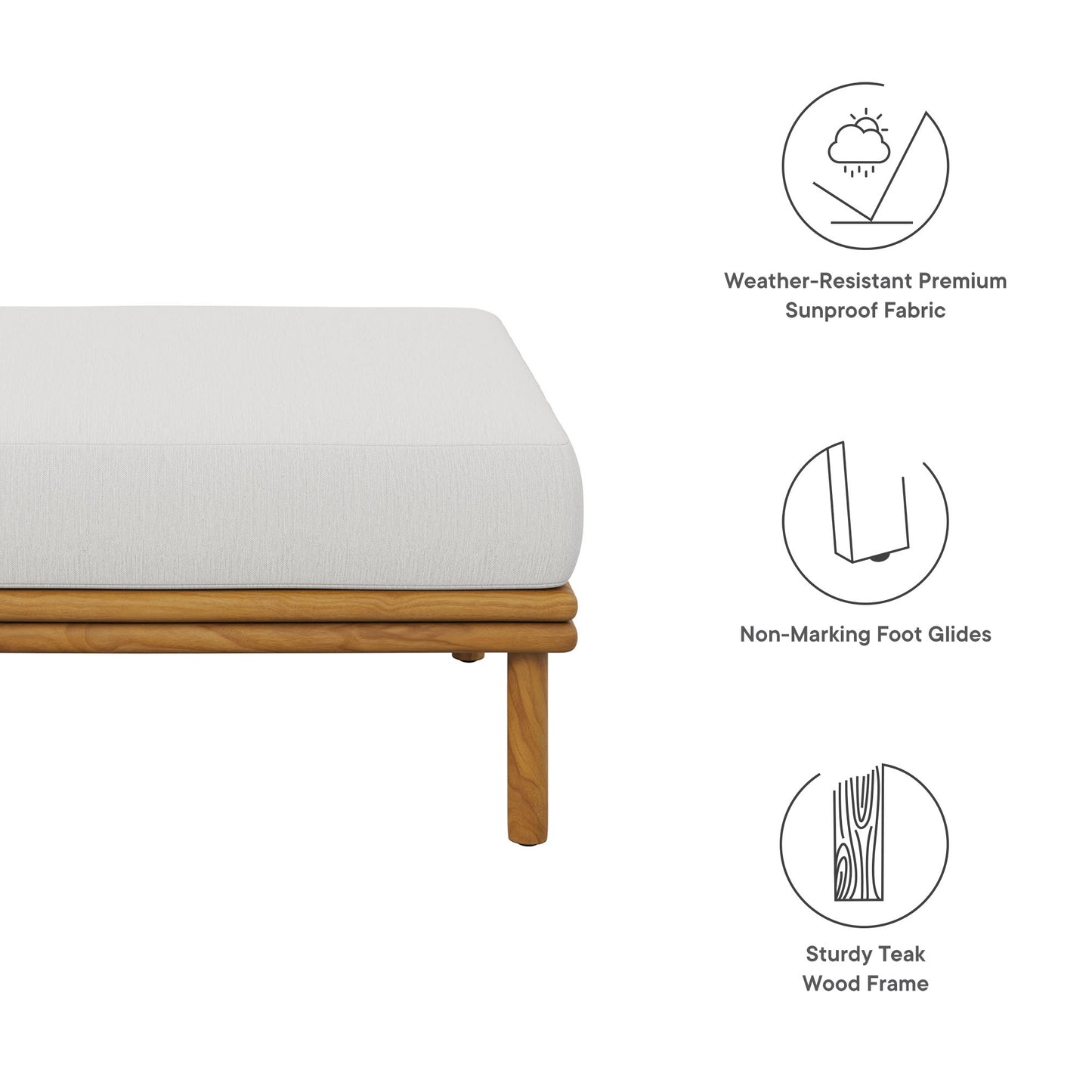 Modway - Wren Outdoor Patio Teak Wood Ottoman by Modway  Outdoor Furniture Sofa Sectionals White - EEI-7009-NAT-SAI