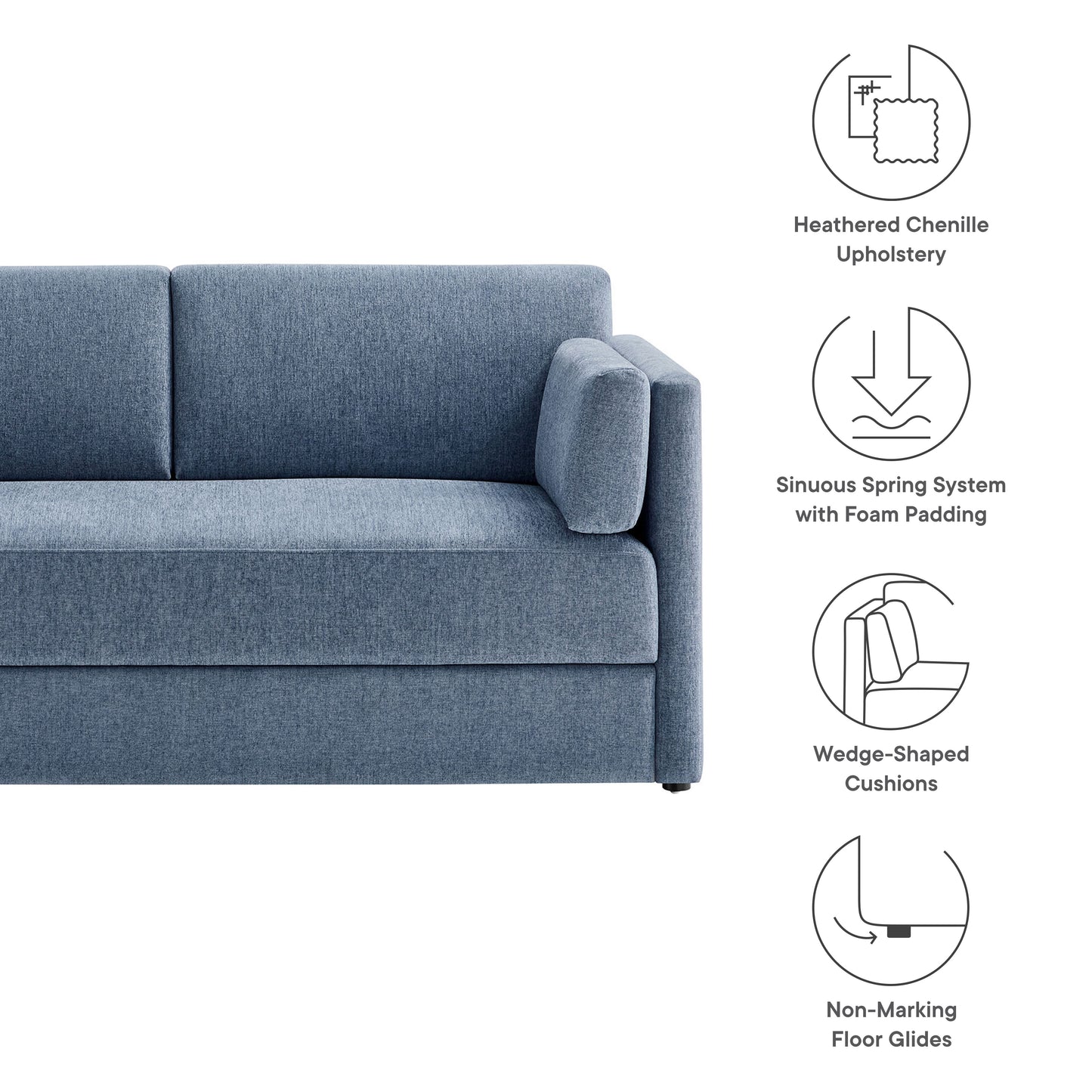 Modway Outlet Linden Upholstered Heathered Chenille Sofa by Modway  Living Room Furniture Denim - EEI-7012-DEN