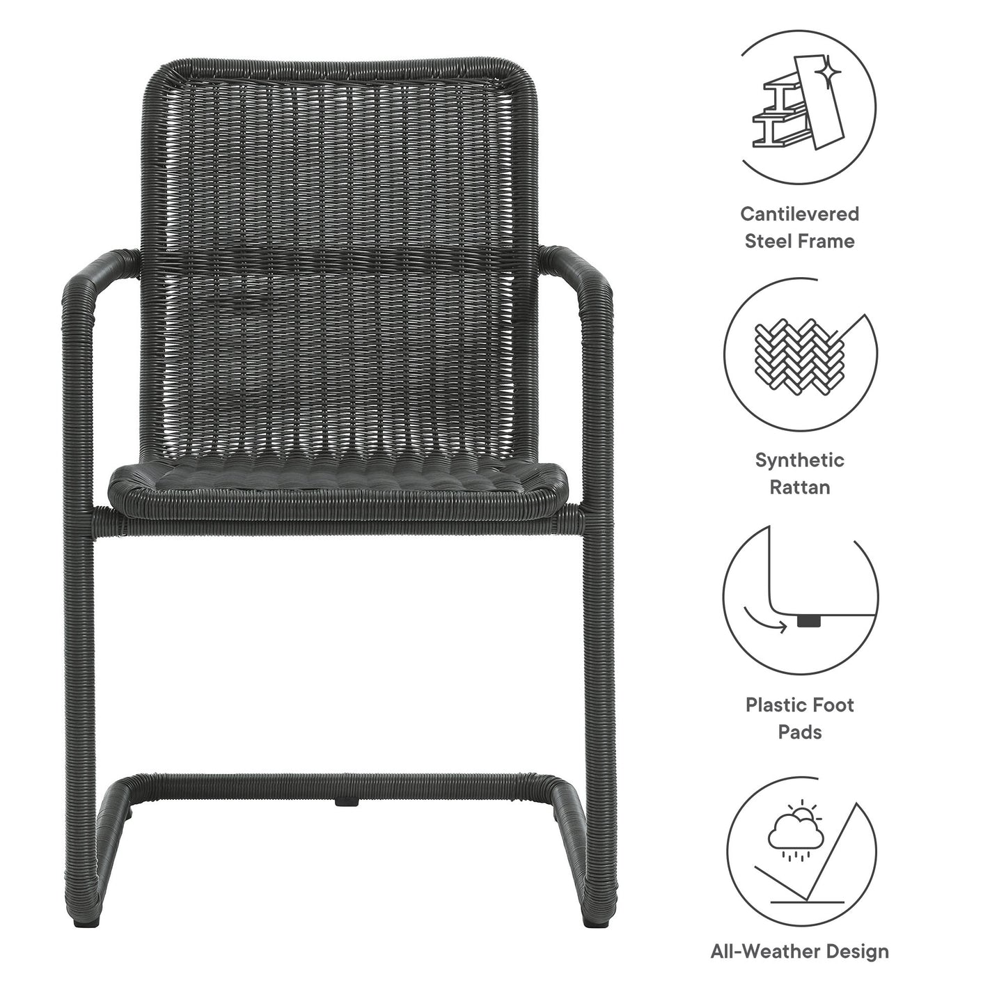 Modway - Abacus Outdoor Patio Wicker Dining Chairs Set of 2 by Modway  Outdoor Furniture Bar and Dining Black - EEI-7014-SLA
