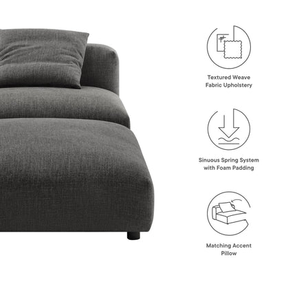 Charcoal textured weave fabric upholstered armless chair & ottoman set with foam-padded seats & sinuous spring base.