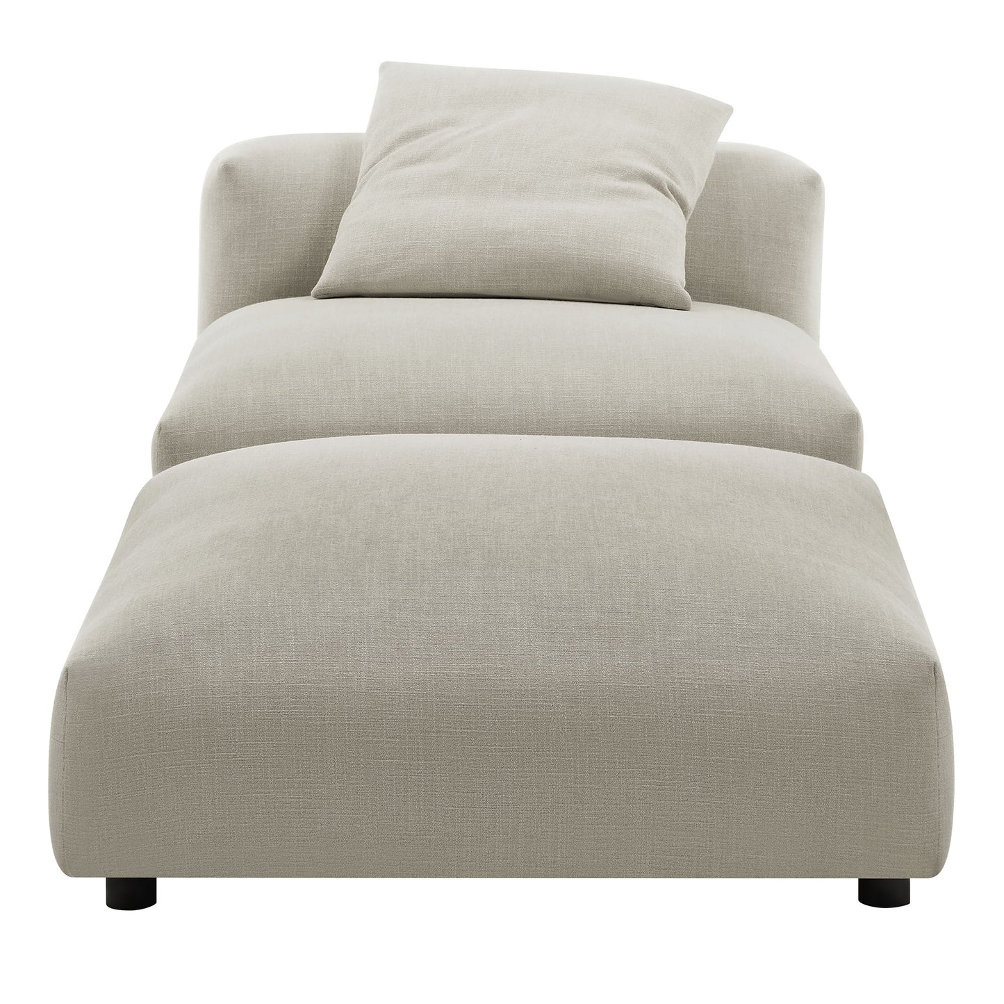 Brown modular upholstered fabric armless chair and matching ottoman set.