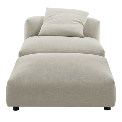Brown modular upholstered fabric armless chair and matching ottoman set.