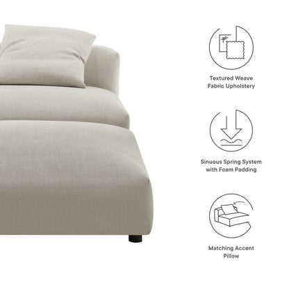Brown fabric armless chair and matching ottoman, modular upholstered set.
