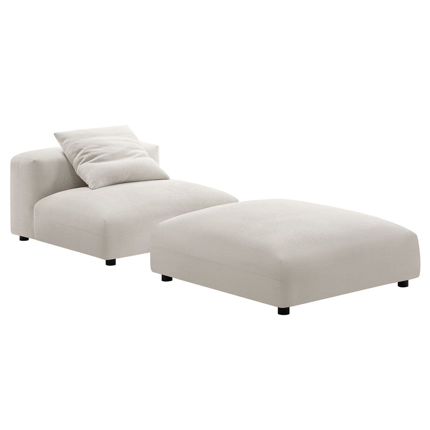 Gray fabric armless chair and ottoman modular set with low-profile legs