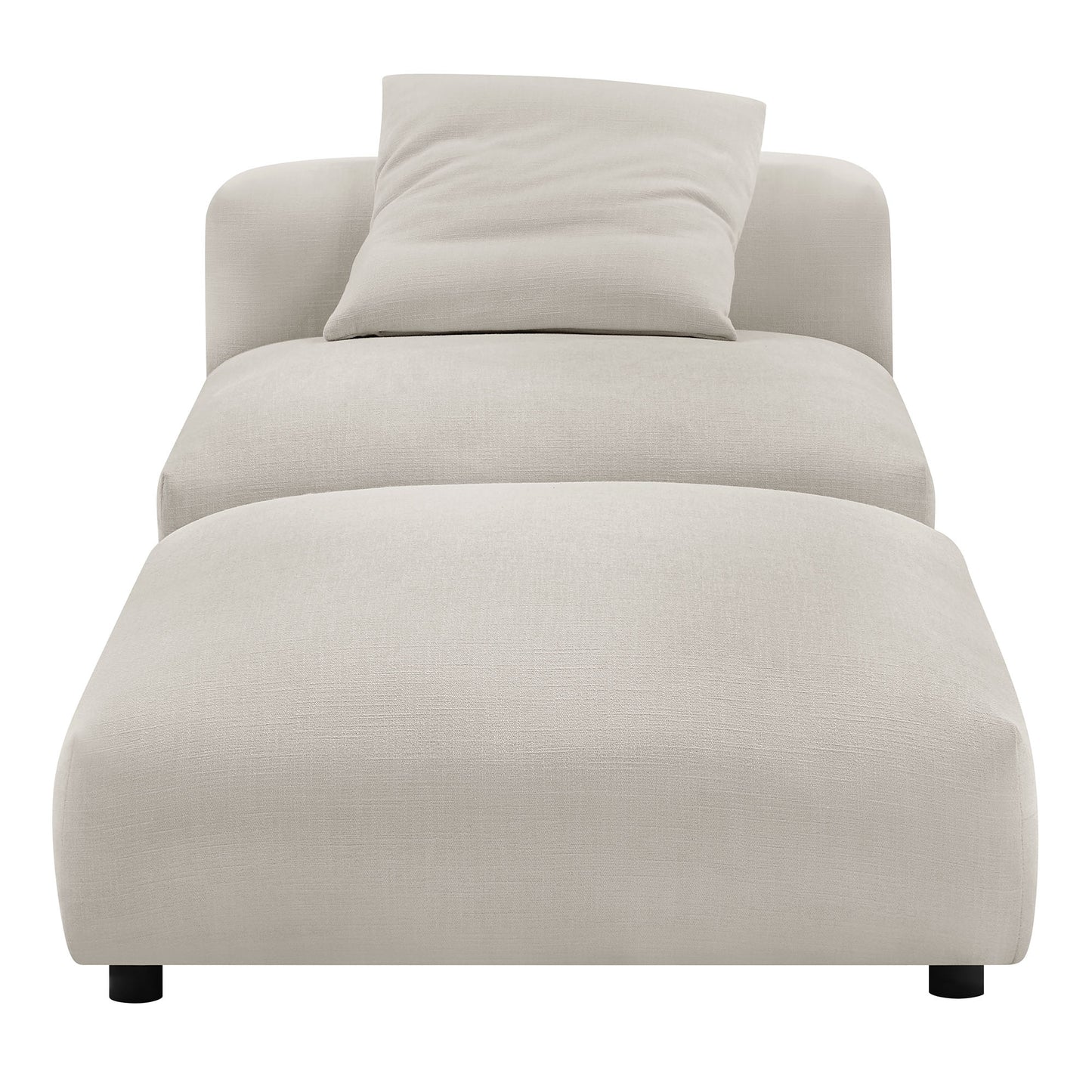 Gray fabric armless chair with a matching ottoman, modular living room set.
