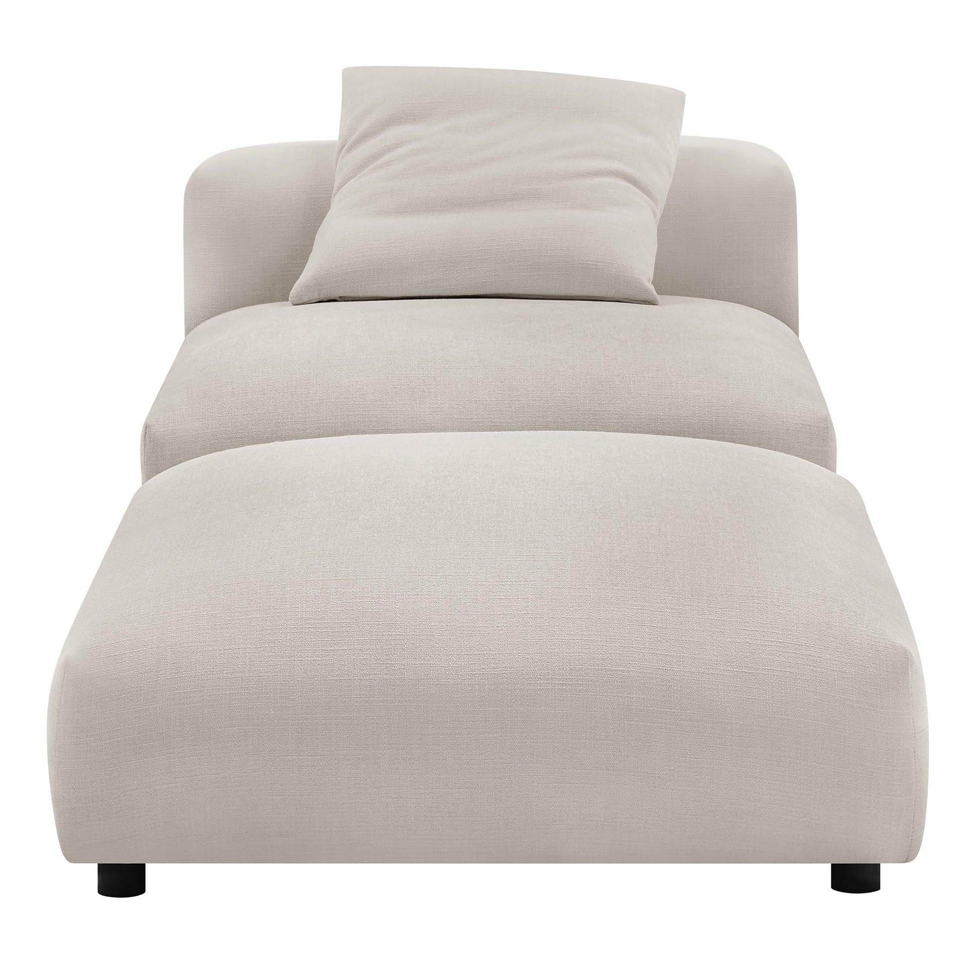 Gray fabric armless chair with a matching ottoman, modular living room set.
