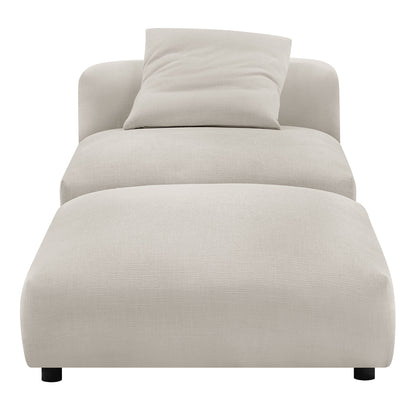 Gray fabric armless chair with a matching ottoman, modular living room set.