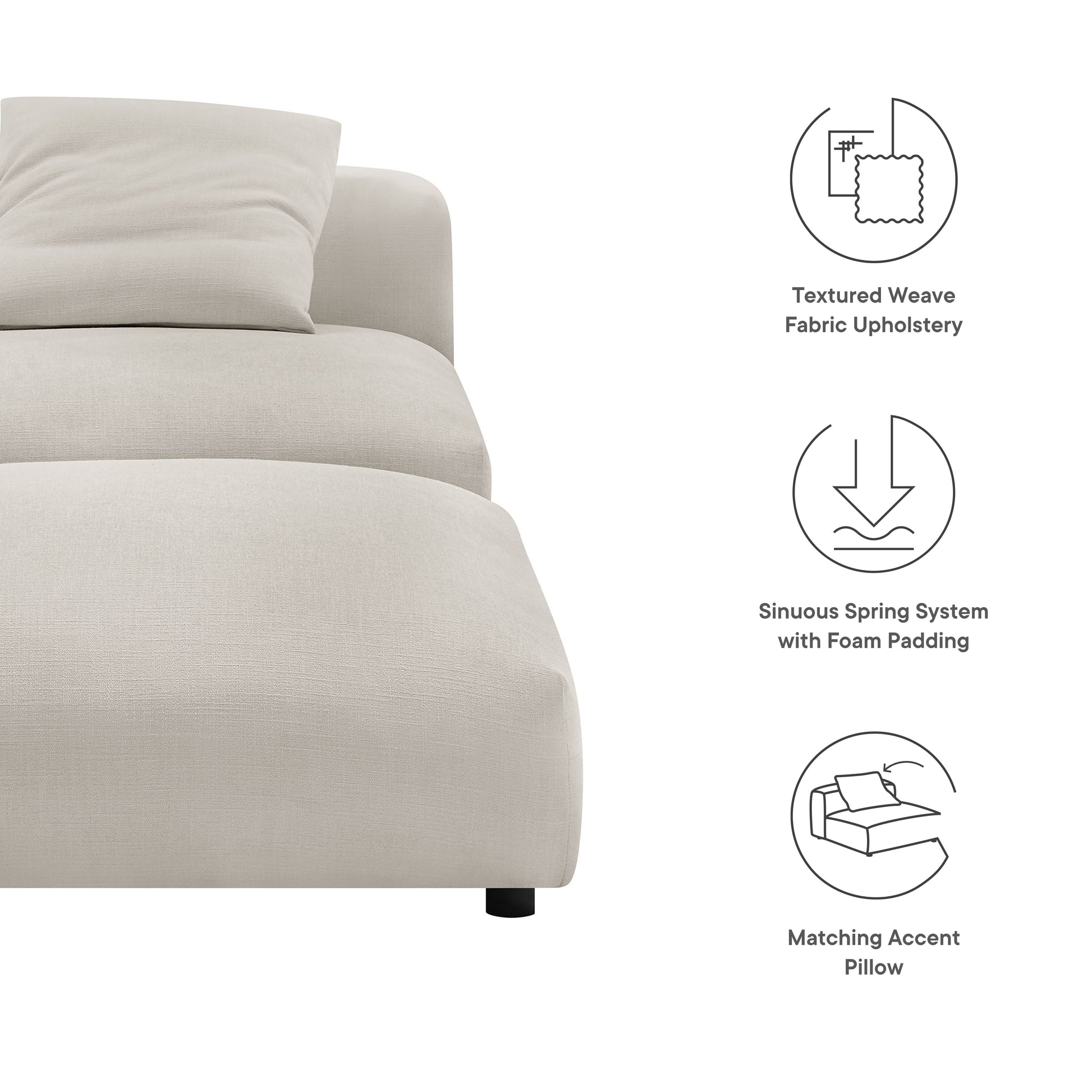 Gray textured-weave fabric modular armless chair and matching ottoman set.