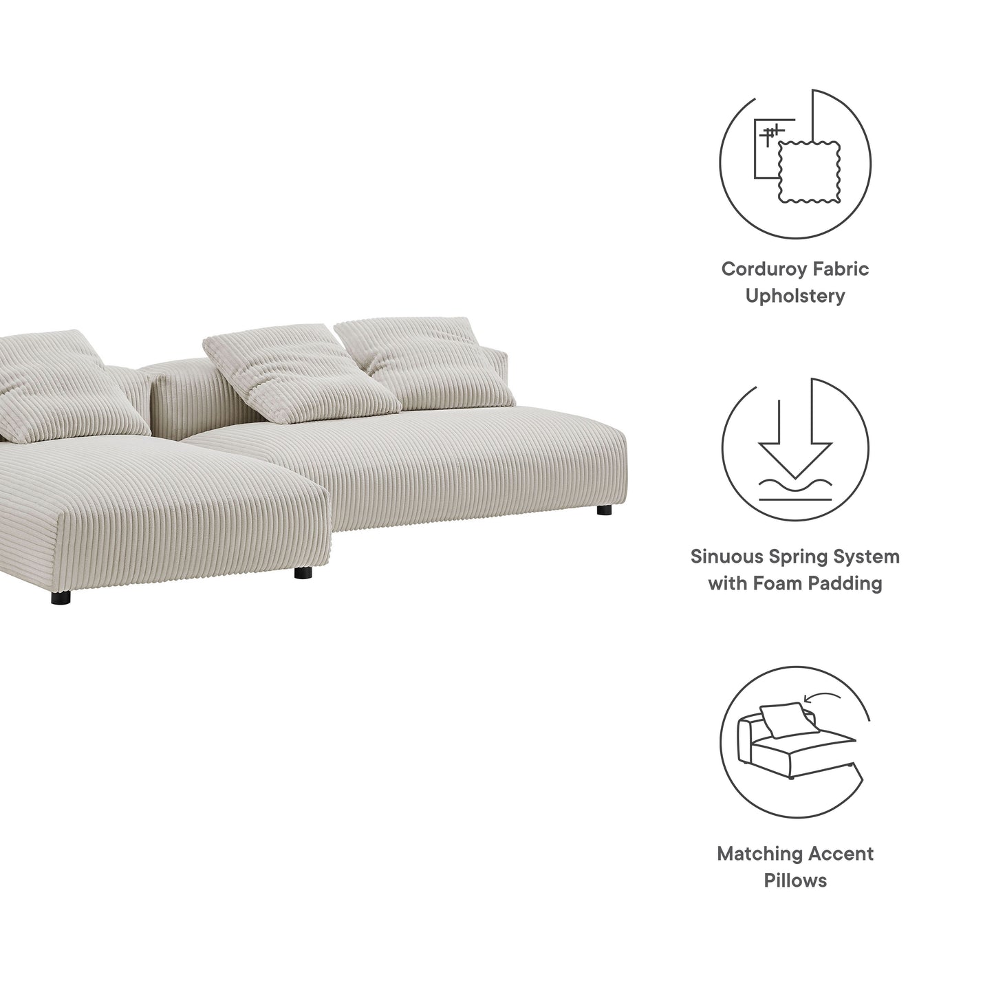 Brown corduroy modular sectional sofa with chaise.