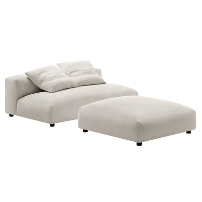 Gray modular upholstered armless loveseat and ottoman set.